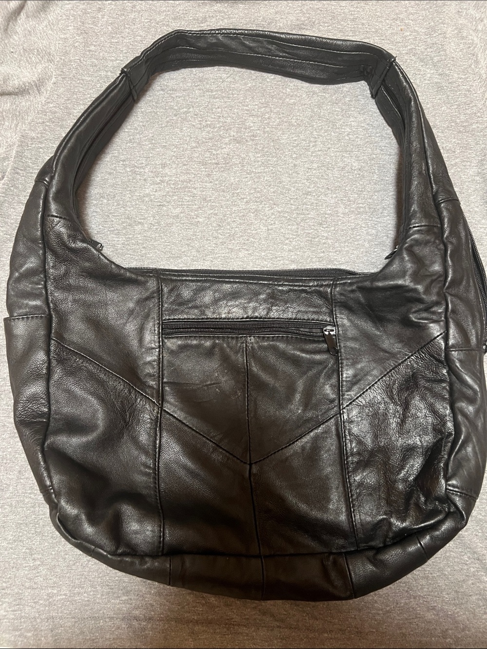 Everyday Black Leather Shoulder Hobo Bag